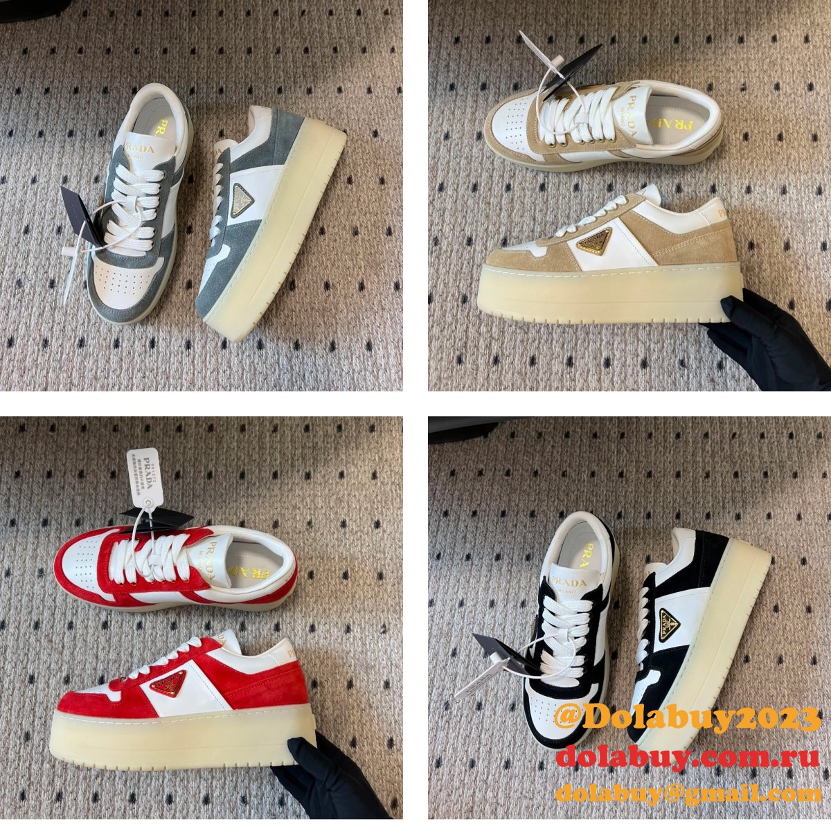 Prada Downtown Bold Nappa Leather And Suede Sneakers