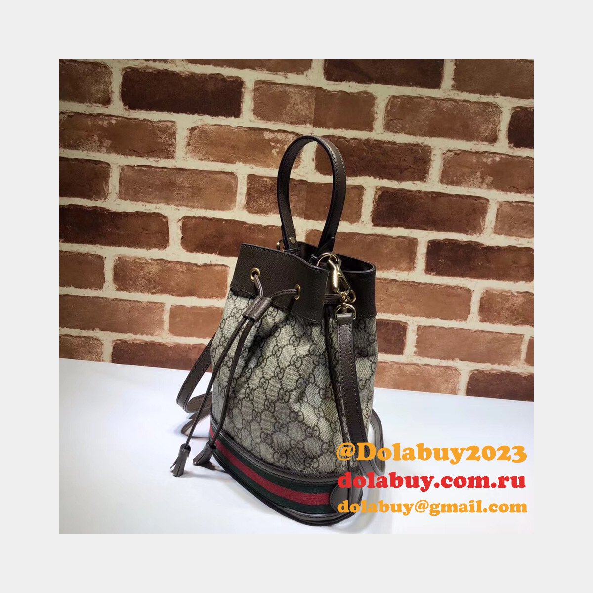 Beige/Ebony Knockoff 550621 GG Supreme Ophidia Small Bucket Bag