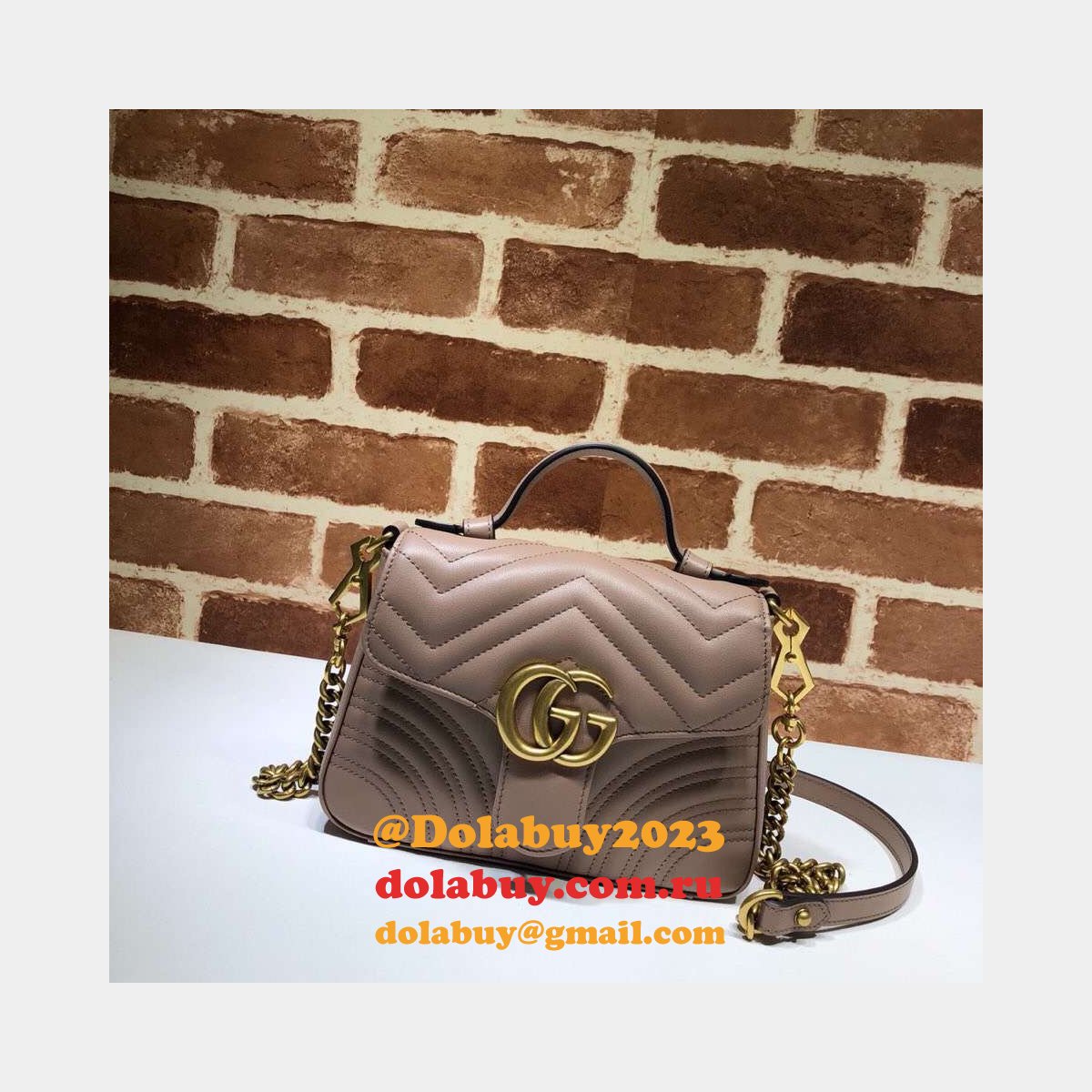 cheap 547260 G*u*i chevron leather gg marmont mini top handle