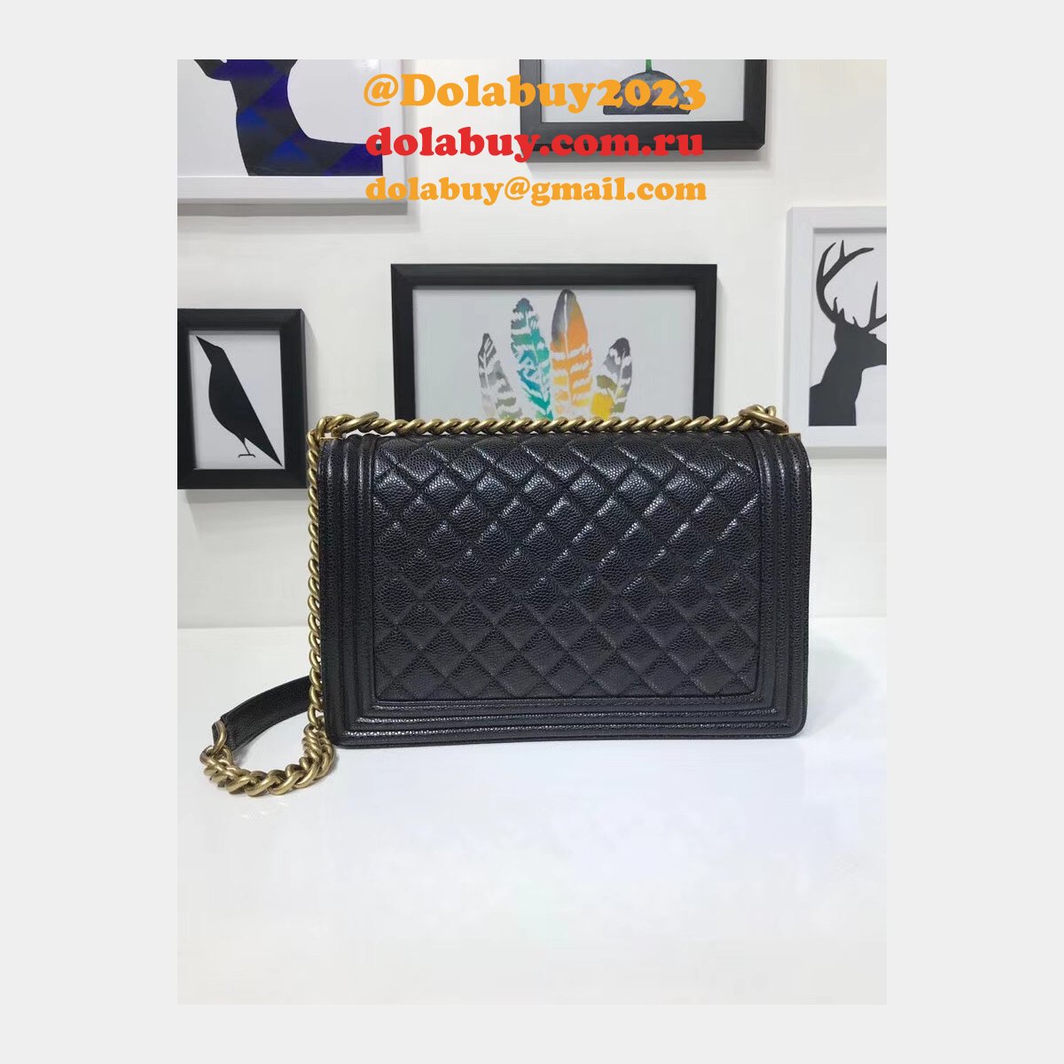 Top Quality CC Le Boy Cheap Mall Black Bags Caviar 28cm