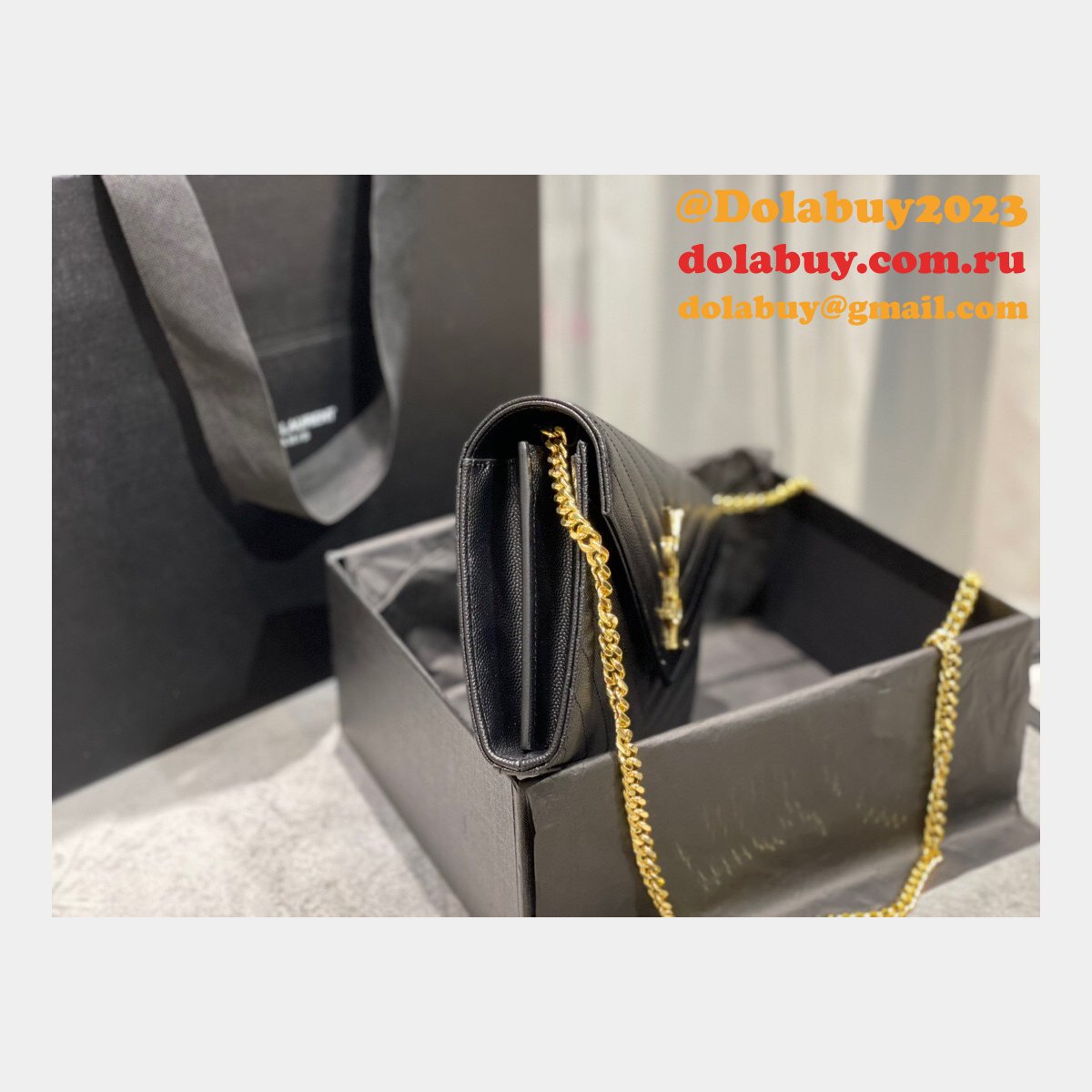 Top Sales Replica Saint Laurent 377828 Matelasse Chain Wallet Cassandre