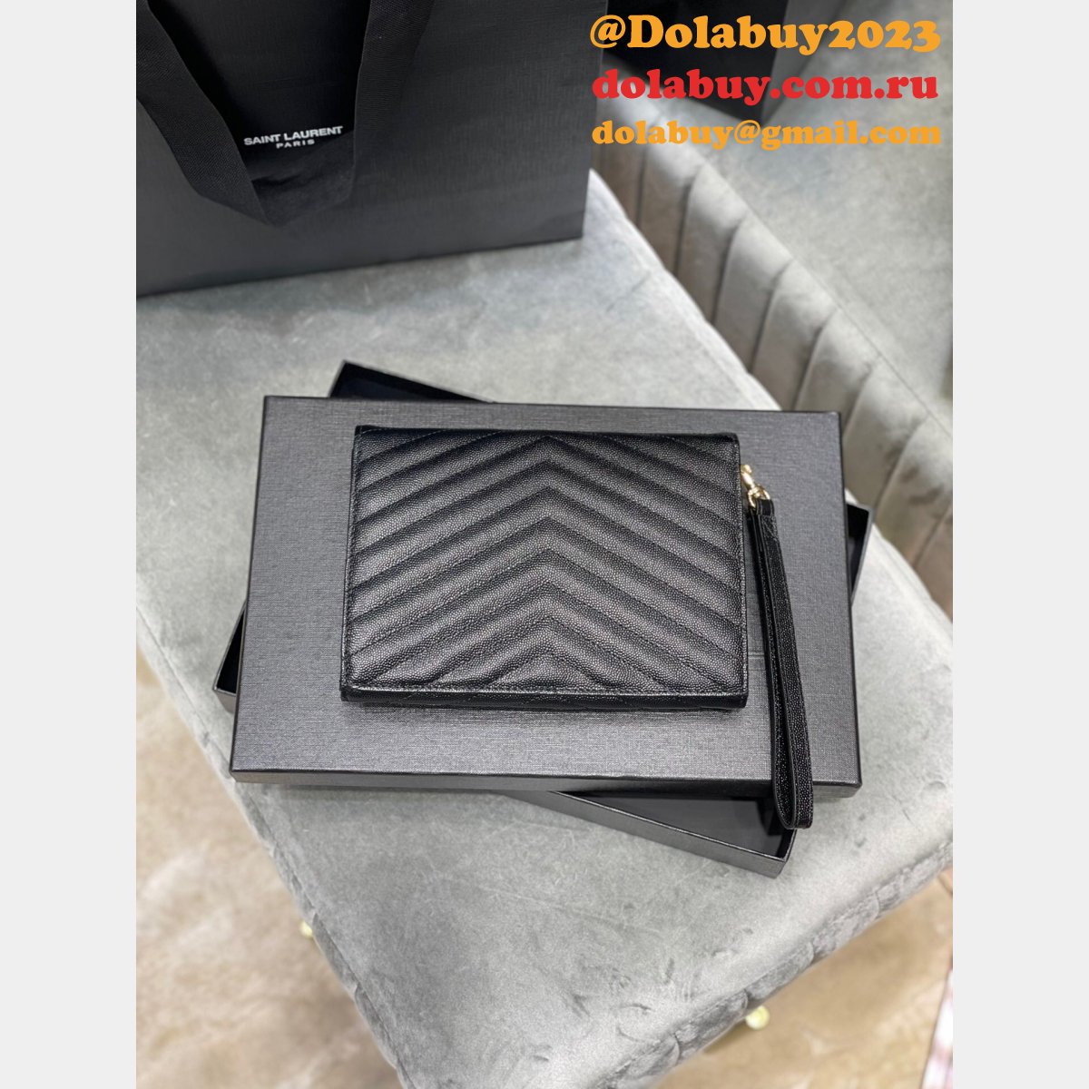 Buy Replica YSL Saint Laurent Monogram Clutch 617662 Quilted Grain