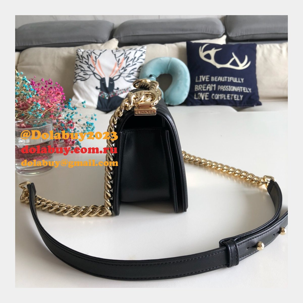 Luxury CC V Le Boy Replica 7 Star Black Bags lambskin 20cm