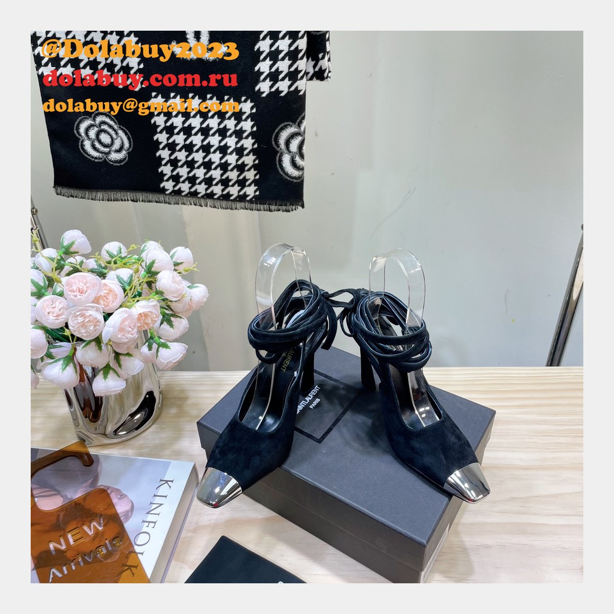 SAINT LAURENT HIGH HEEL 2023 BLACK/CAMEL