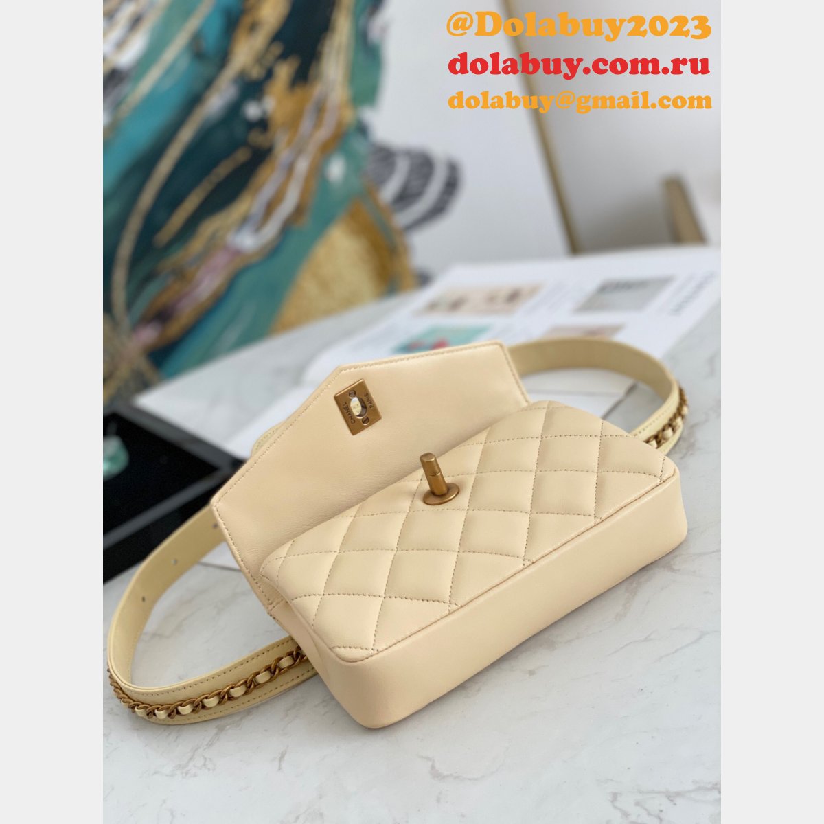 Fashion 1:1 Belt Replica Bag 99009 Lambskin & Gold Metal