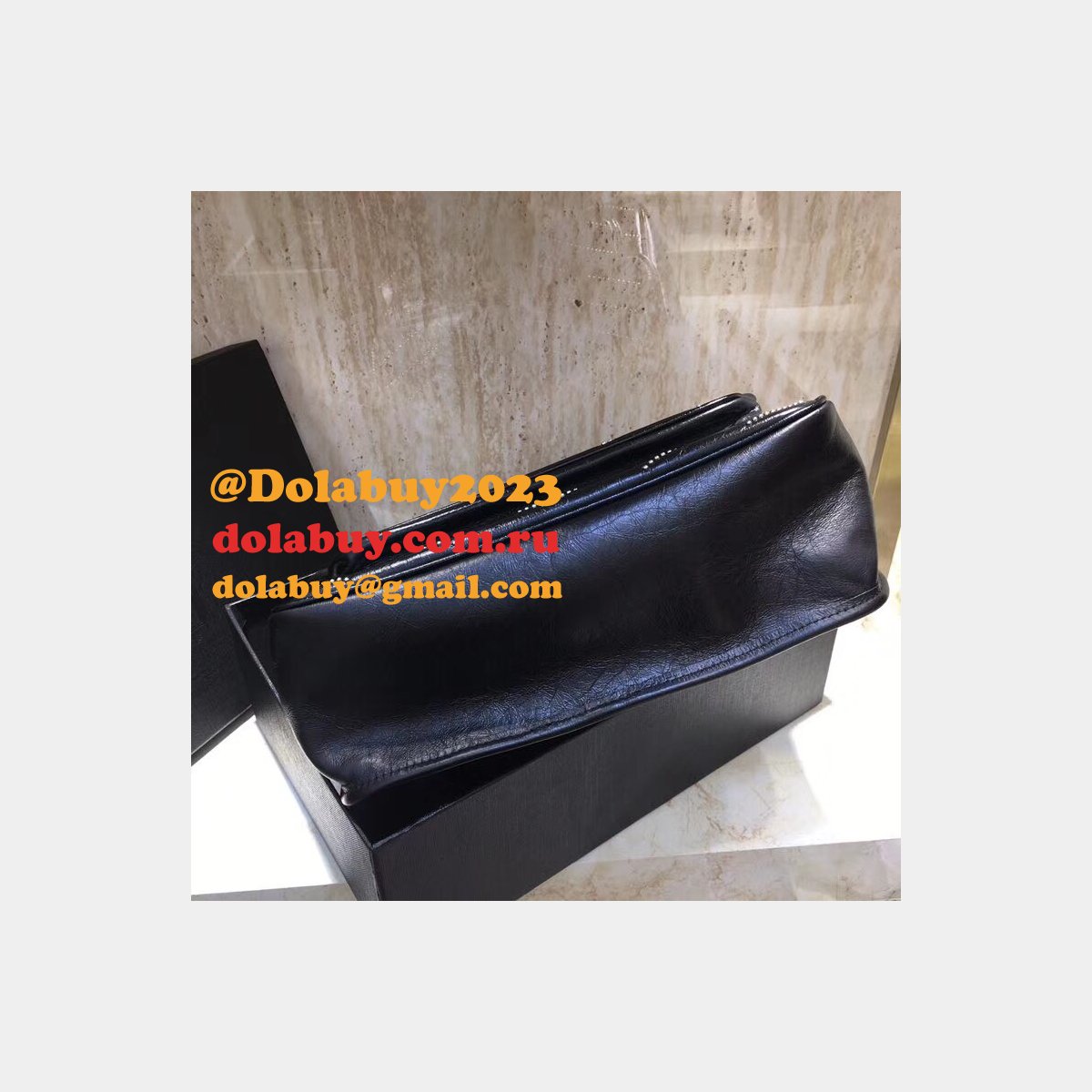 Top Quality YSL Niki 28CM crinkled vintage black leather