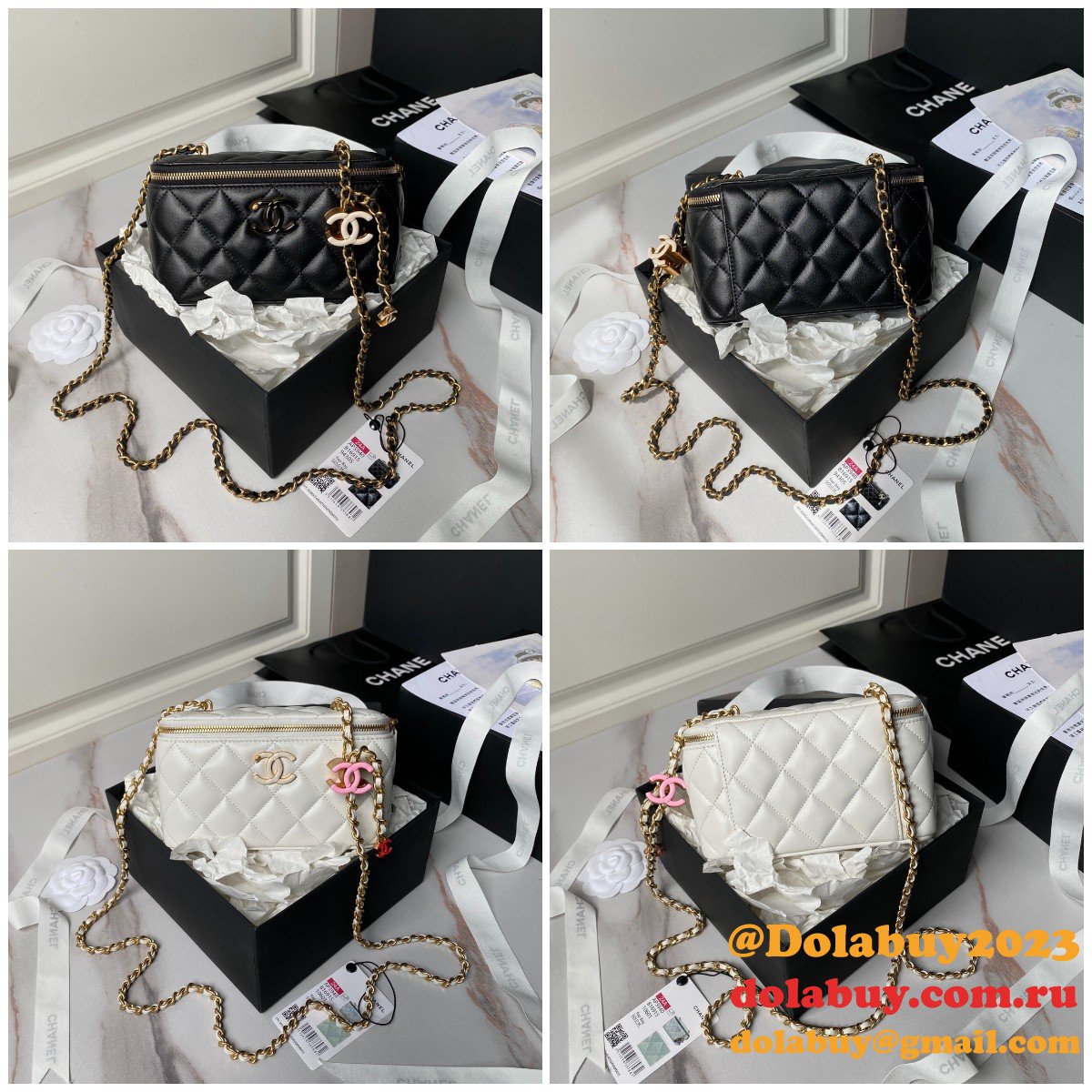 Top Quality Vanity AP3940 Classic Chain Replica Bag Black/White