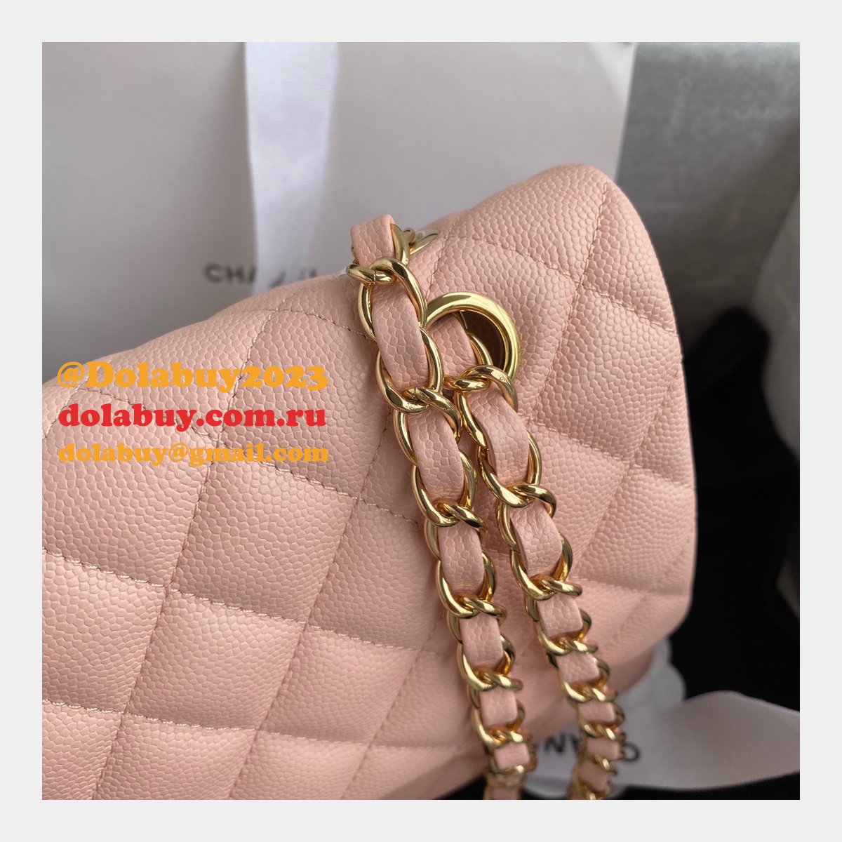CC Best 25.5CM Classic Flap Bag Caviar Leather A01112 Pink