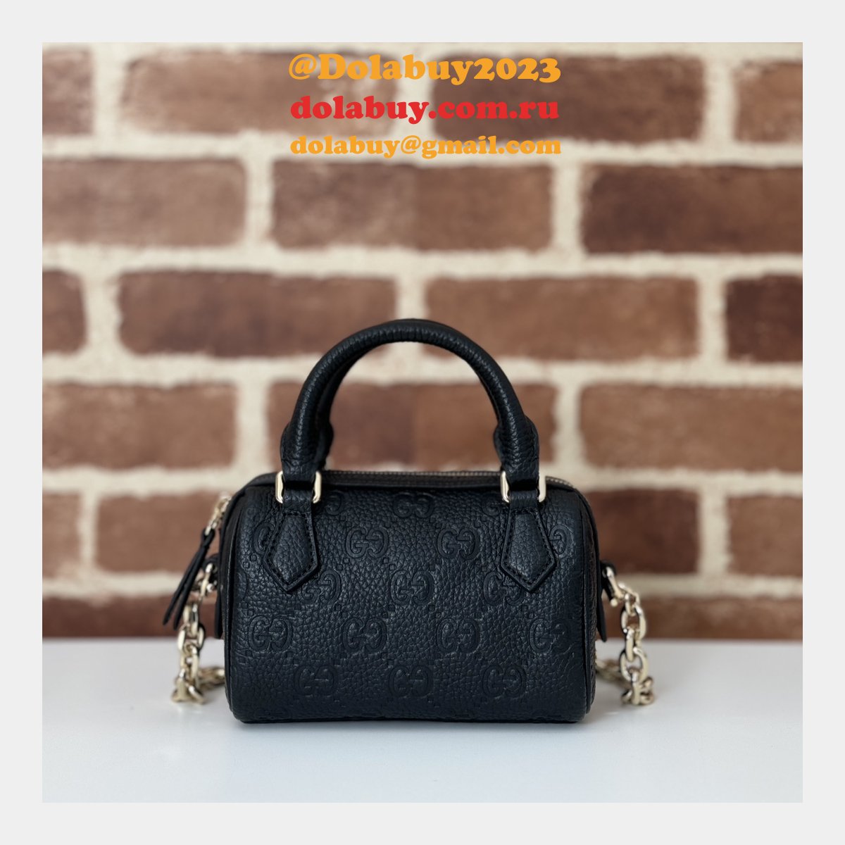 Gucci Duplicate GG Emblem Super Top Handle Cheap 815256 Black Bag
