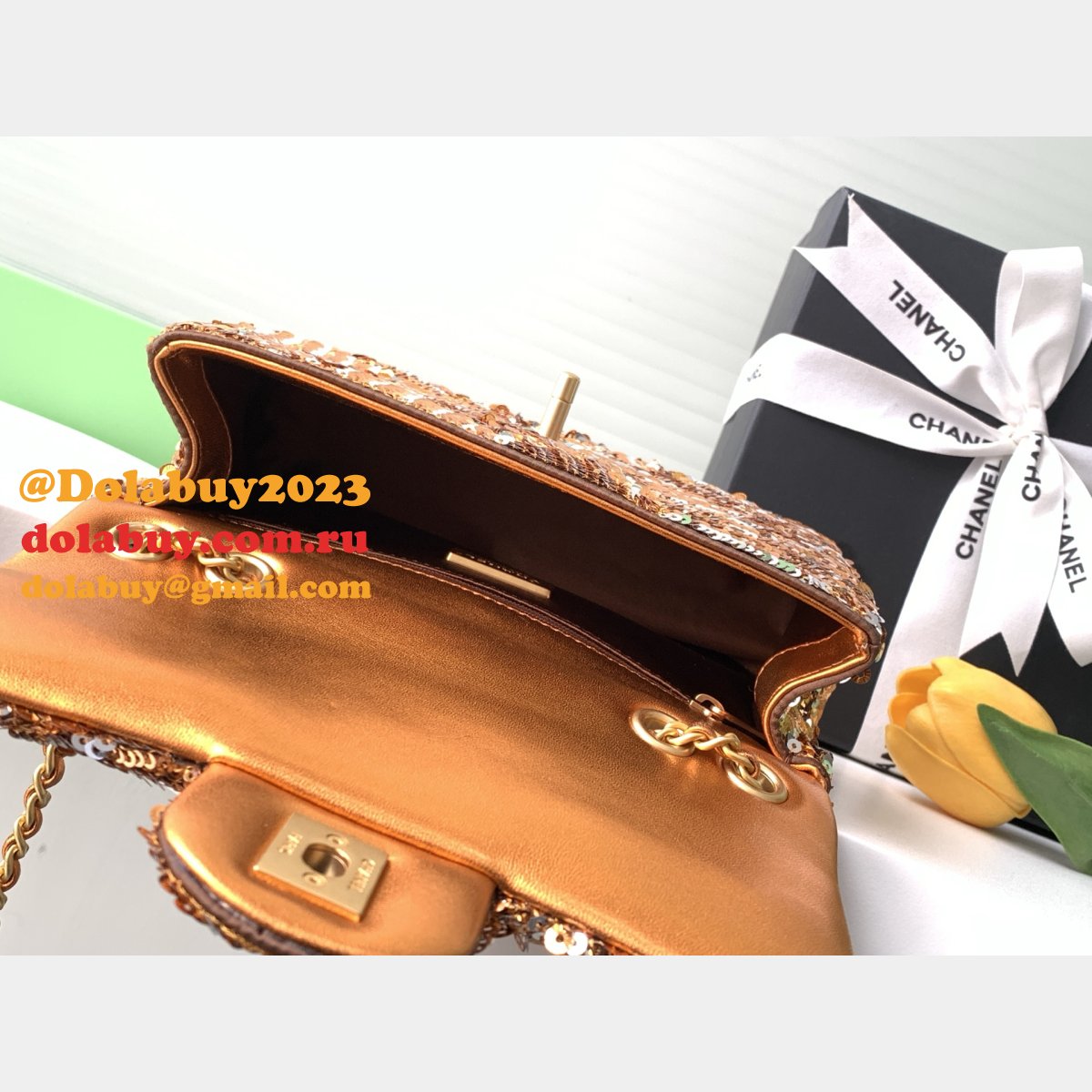 Inspired Best AS4561 Cruise 2024/25 Flap Sequins Gold-Tone Bag