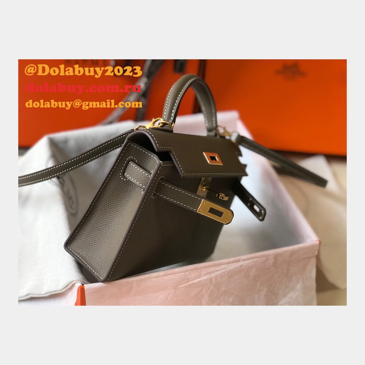Replica Hermes Mini Kelly Epsom leather Earthy Gray Bags
