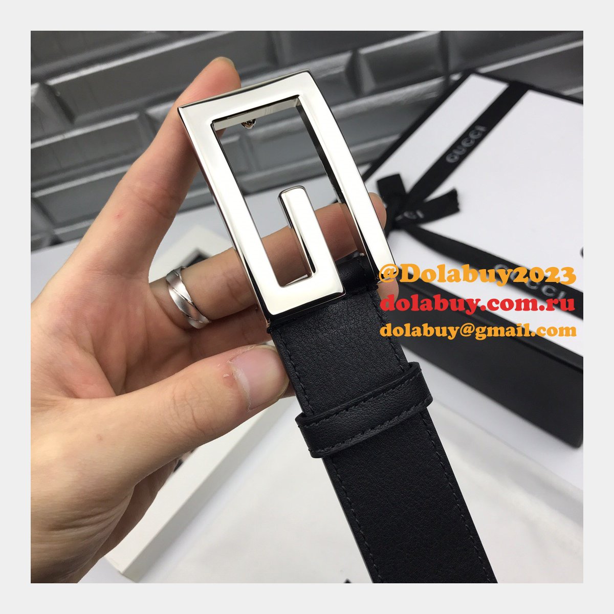 luxury G*u*i 35mm buckle black leather belt replica