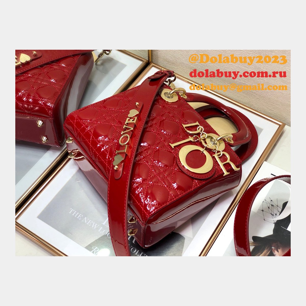 Best DIOR LADY MY ABC Wholesale PATENT LEATHER HANDBAG 20cm