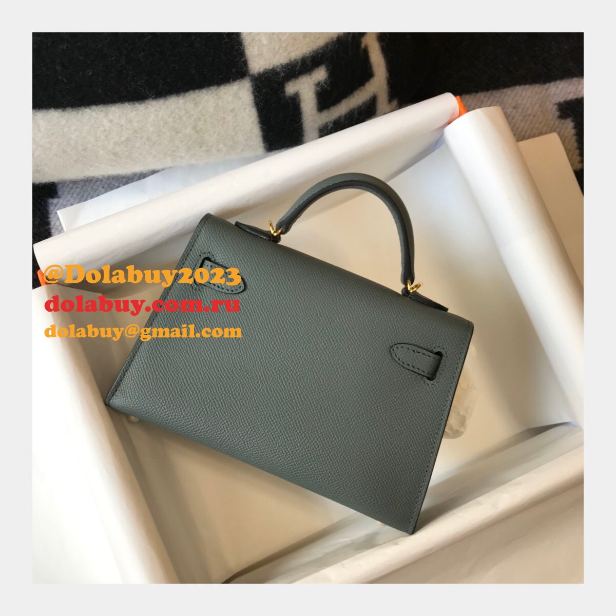 Hermes Replica Mini Kelly Epsom leather ArmyGreen Bags