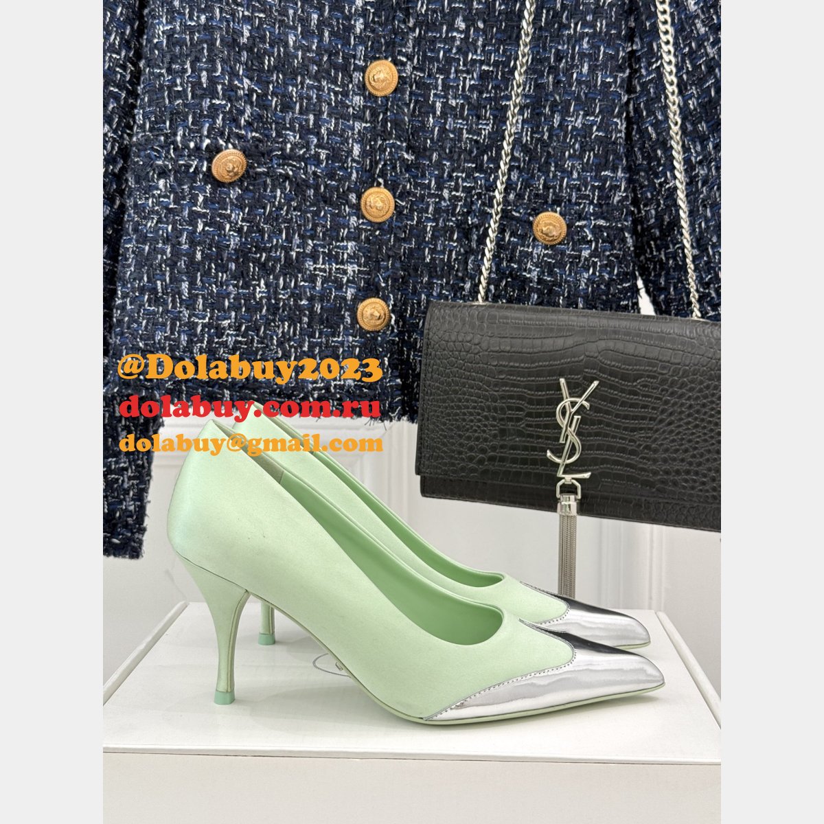 7 Star Prada Satin And Metallic Leather Pumps