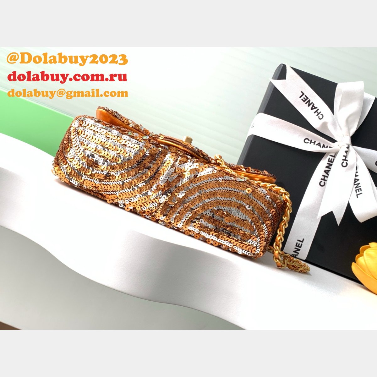 Inspired Best AS4561 Cruise 2024/25 Flap Sequins Gold-Tone Bag