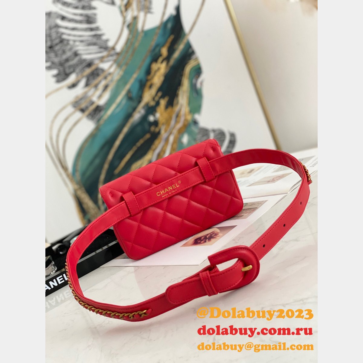 Fashion 1:1 Belt Replica Bag 99009 Lambskin & Gold Metal