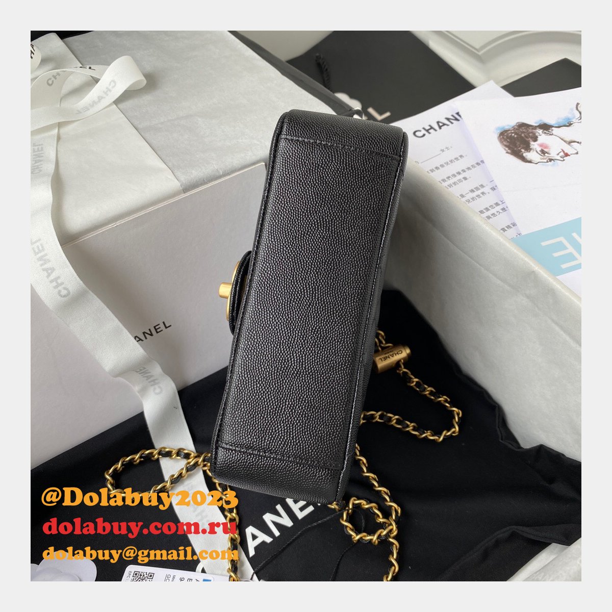 High Quality Designer Replica Mini AS2855 Flap Bag Iridescent Grained Calfskin & Gold-Tone Metal