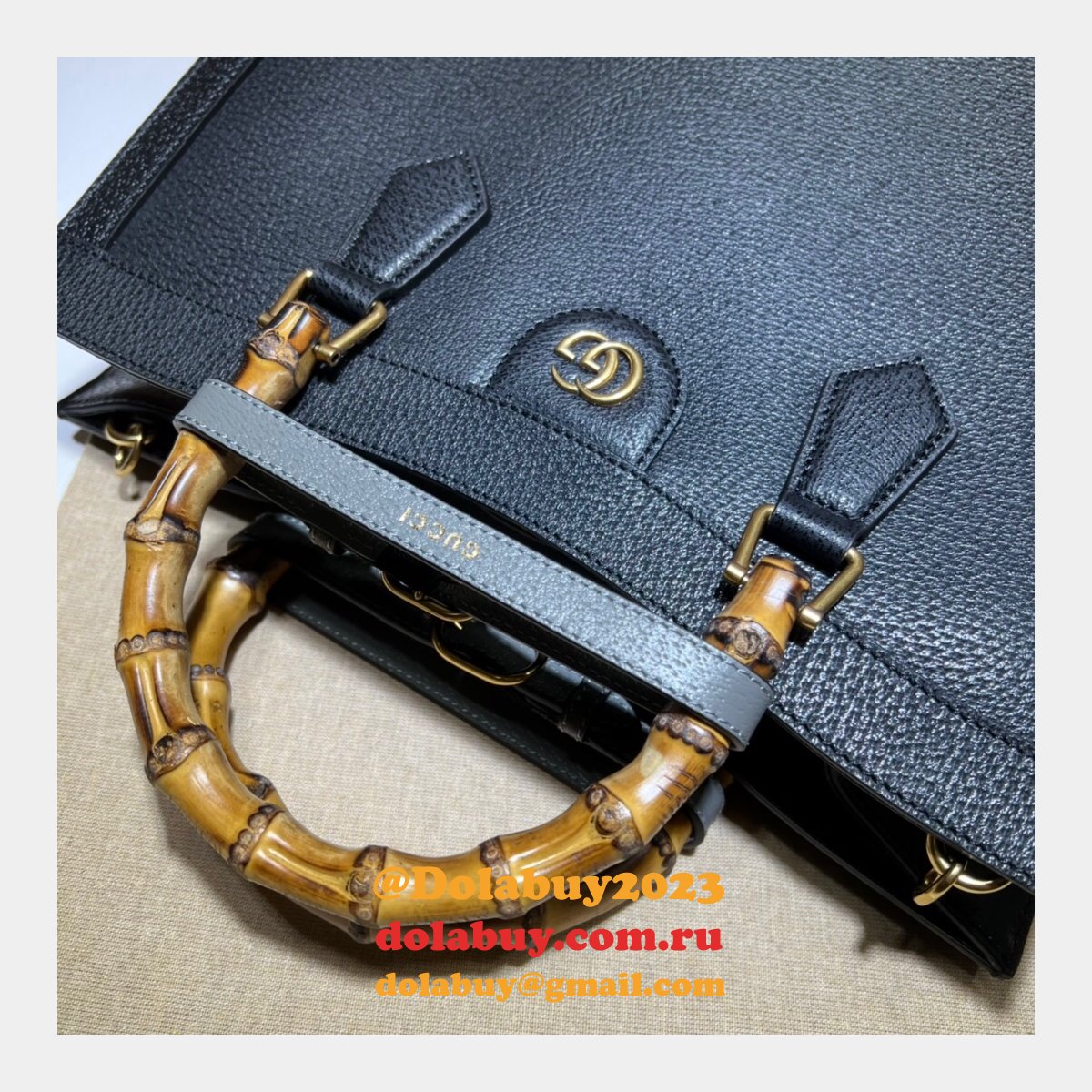 cheap G*u*i diana tote bag 678842 blue/black leather from china