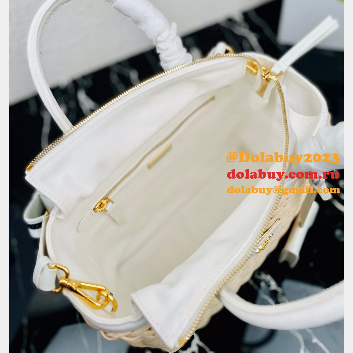 Top Quality Best prada Wicker and canvas tote bag