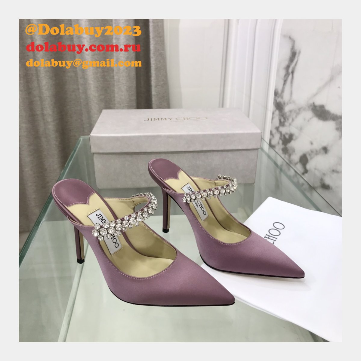 Bing 100 Embellished Satin High Heel Mules Fake Jimmy Choo Shoes