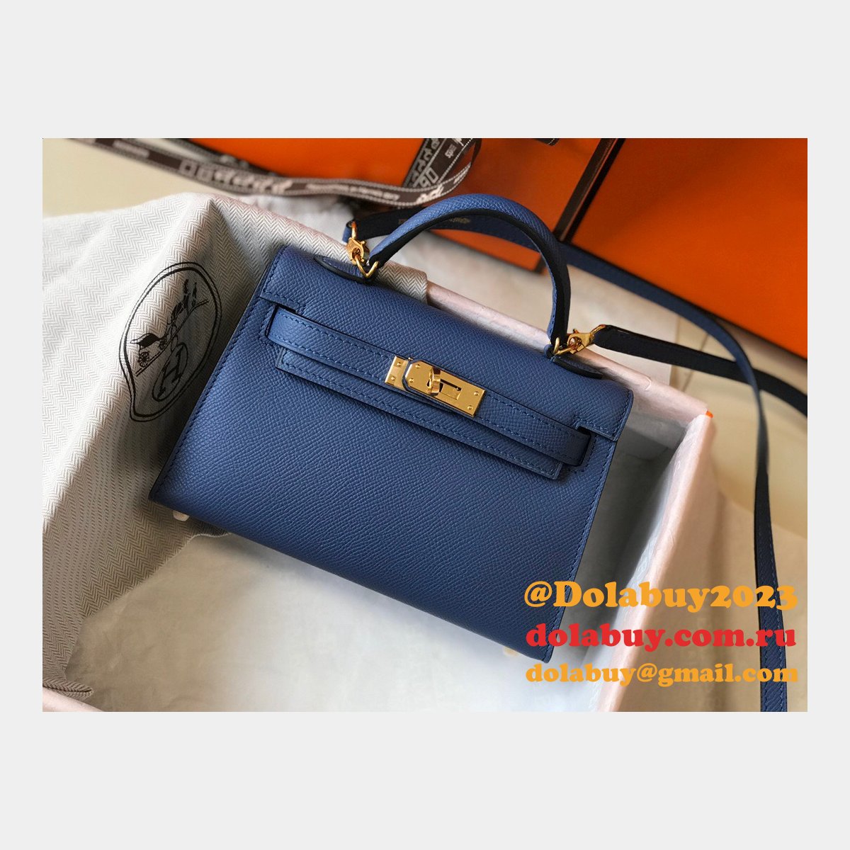 Hermes Blue Mini Kelly Replica Handbag Epsom leather