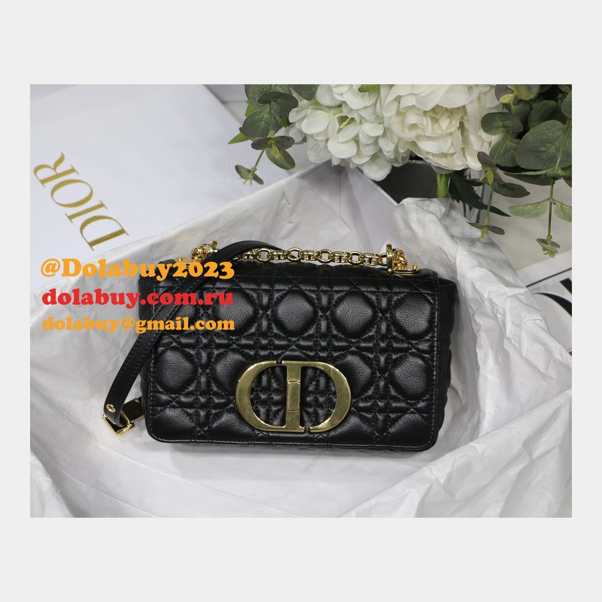 Wholesale Dior Caro 20cm Bag Black Supple Cannage Calfskin