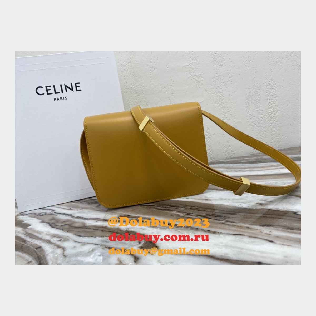Celine Leather Teen Classic Bag in Yellow