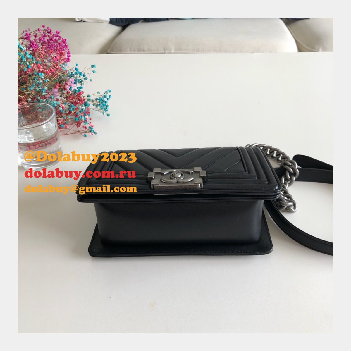 Luxury CC V Le Boy Replica 7 Star Black Bags lambskin 20cm