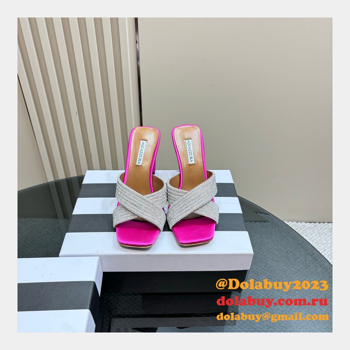 Wholesale AQUAZZURA 1:1 Mirror Rhinestone High-heeled Sandals