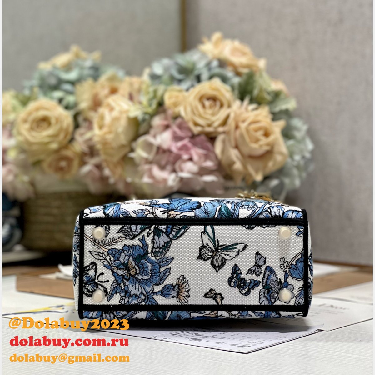 Blue/Pink Christian Dior Fake 9027 Five Grid Embroidery Lady Bag