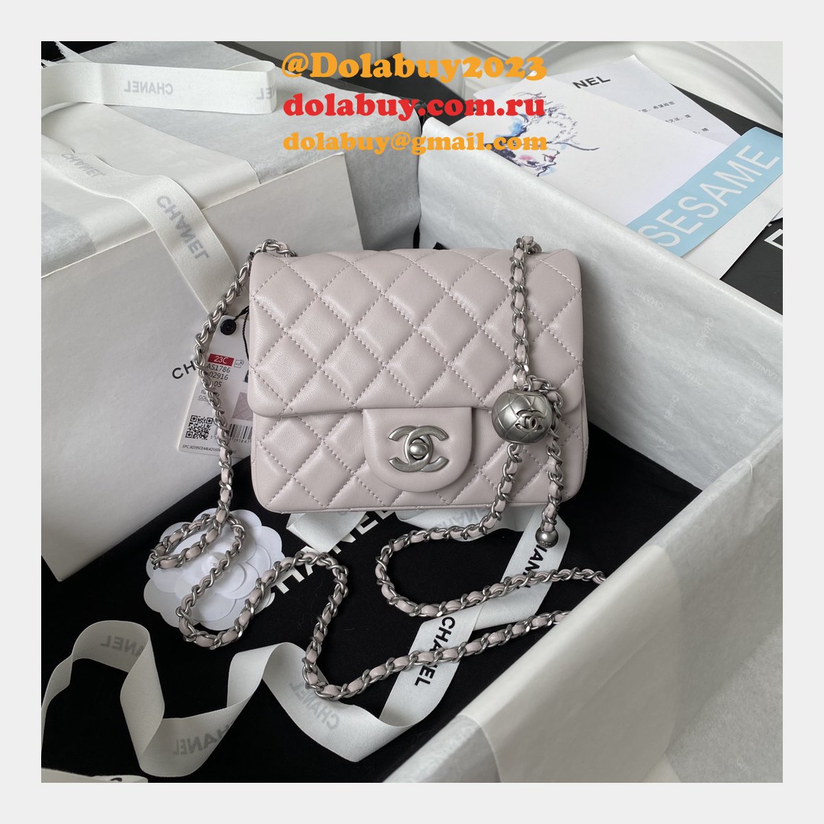 Top Quality CC CF mini classical AS1786 SILVER BALL bag