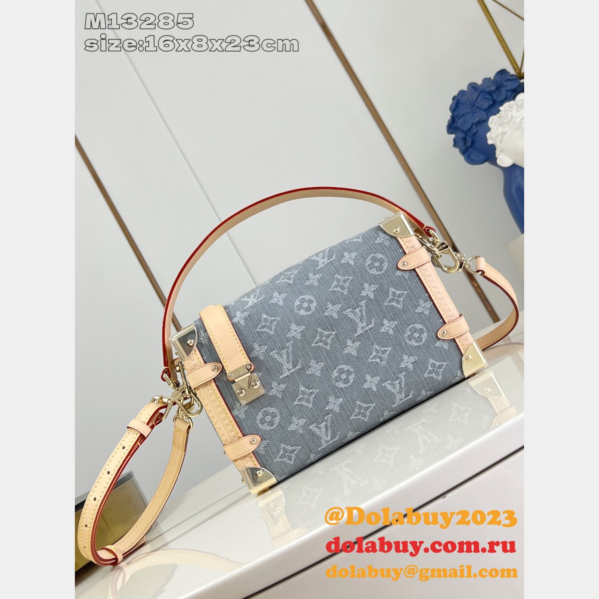 Louis Vuitton M13285 Side Trunk MM Bag Luxury Monogram Denim Grey