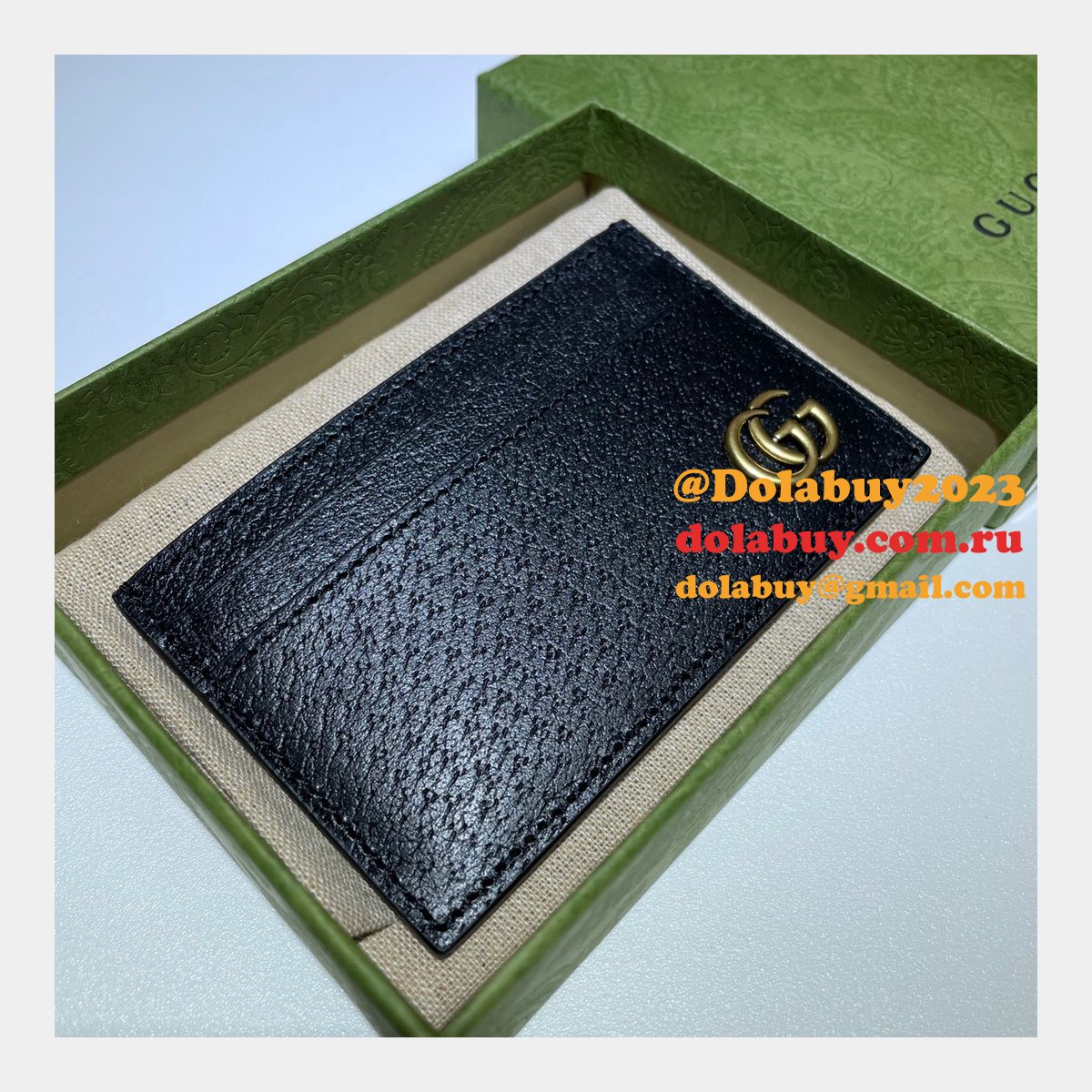 G*u*i best 657588 replica gg marmont card case in black leather