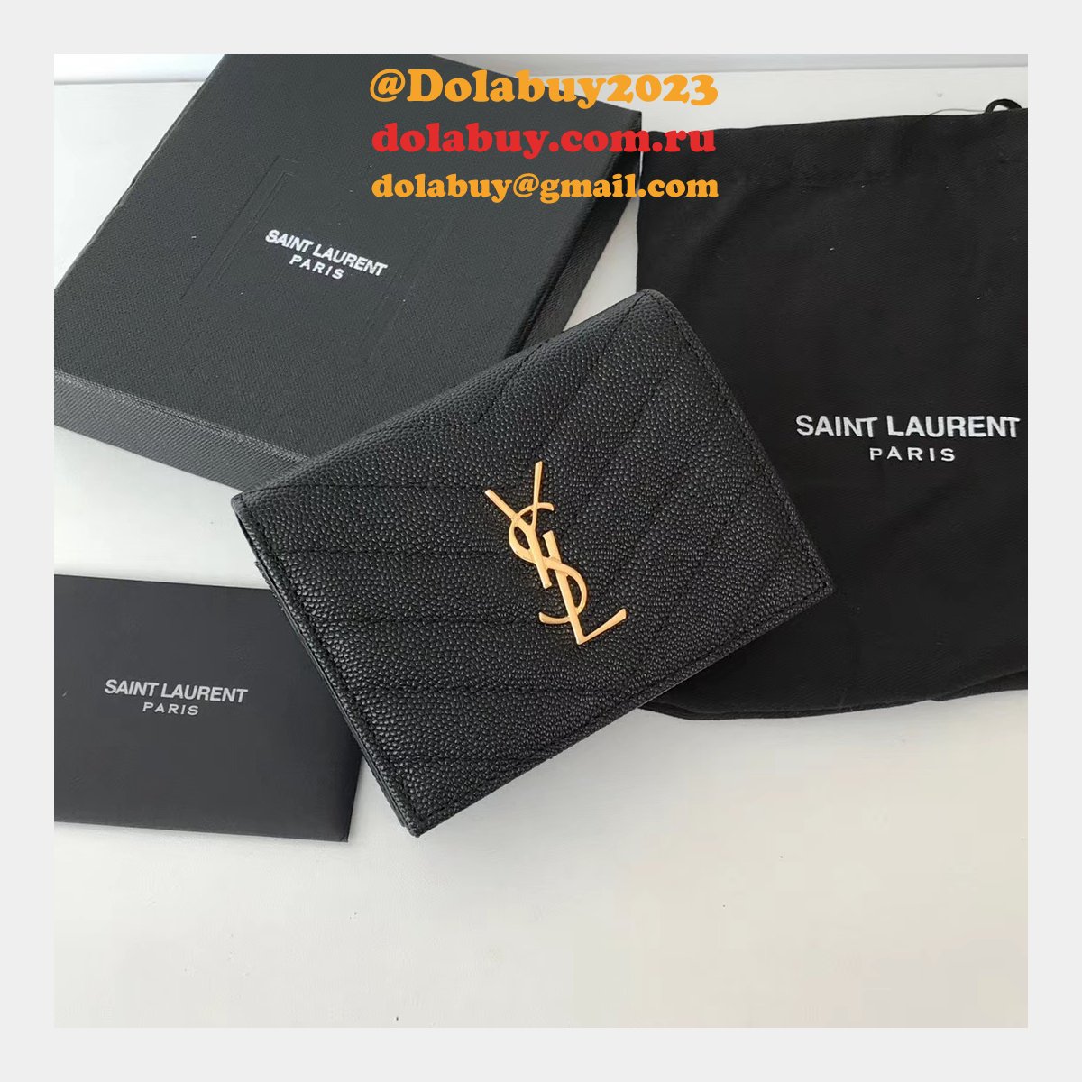 Fake YSL Saint Laurent Short MONOGRAM 459738 Black Wallet
