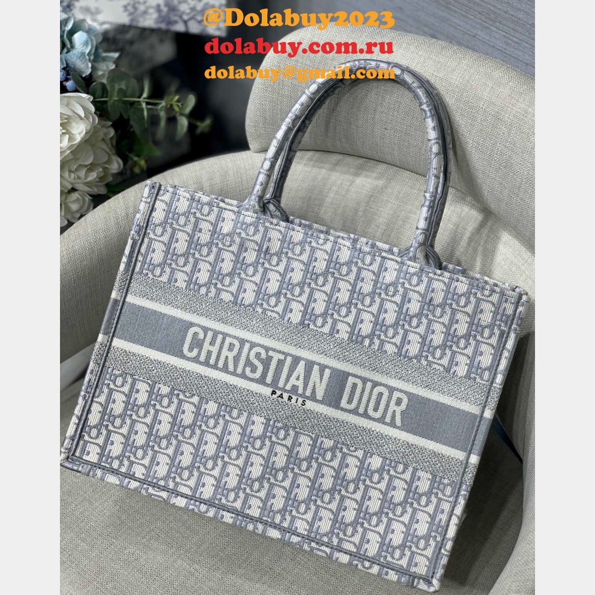 Luxury Christian Dior CD Book Tote grey Replica Bags