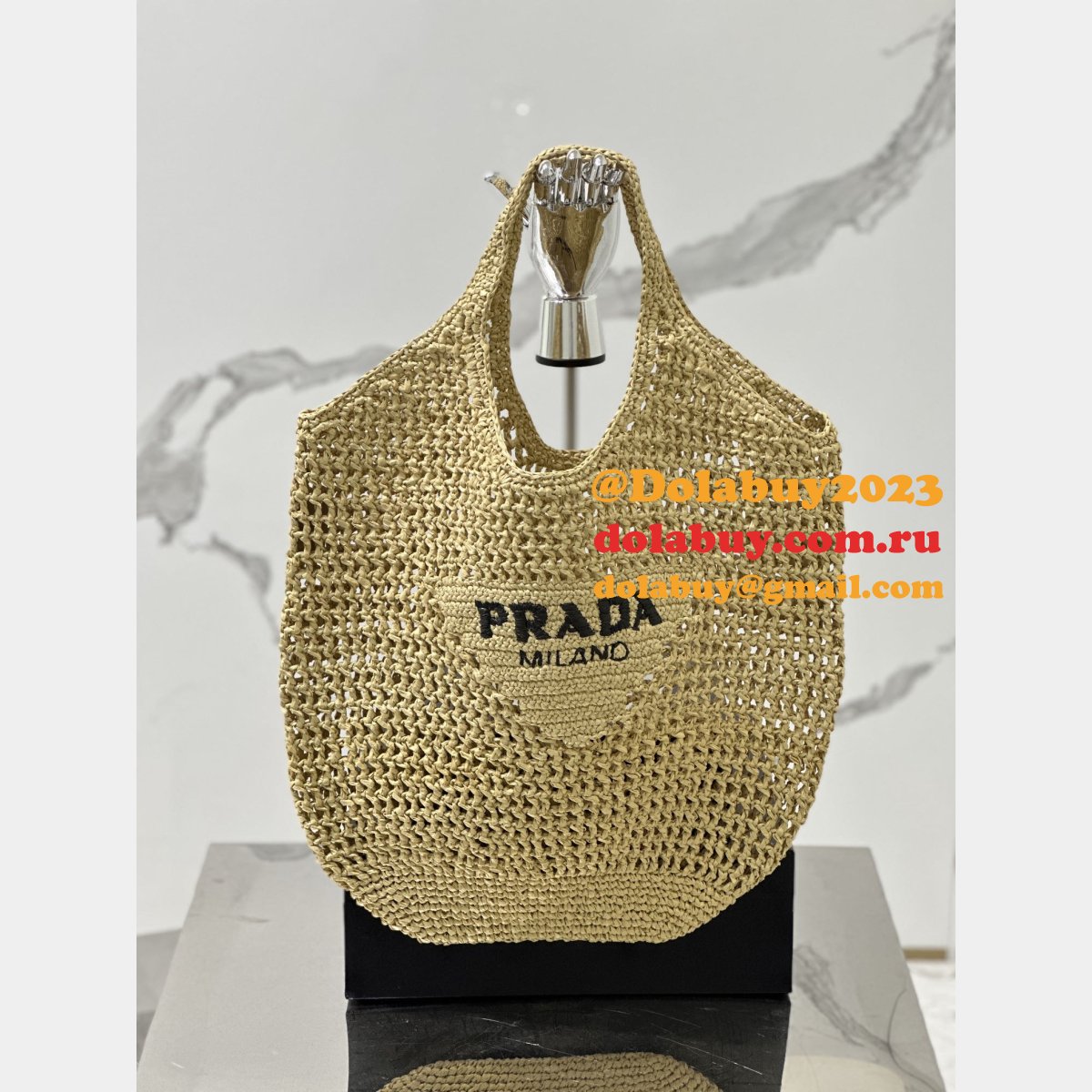 Duplicate prada raffia woven tote bag large 1BG424