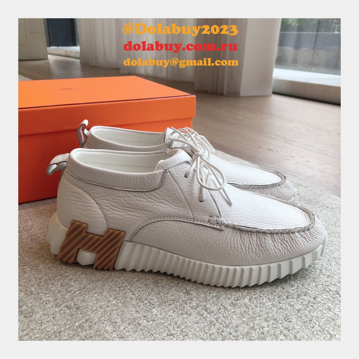 Top Quality hermes men Bouncing leather sneaker