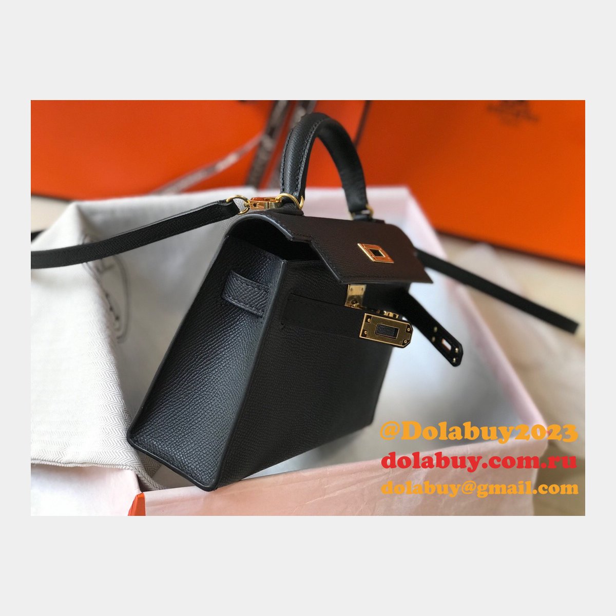Hermes Mini Kelly Black Replica Handbag Epsom leather
