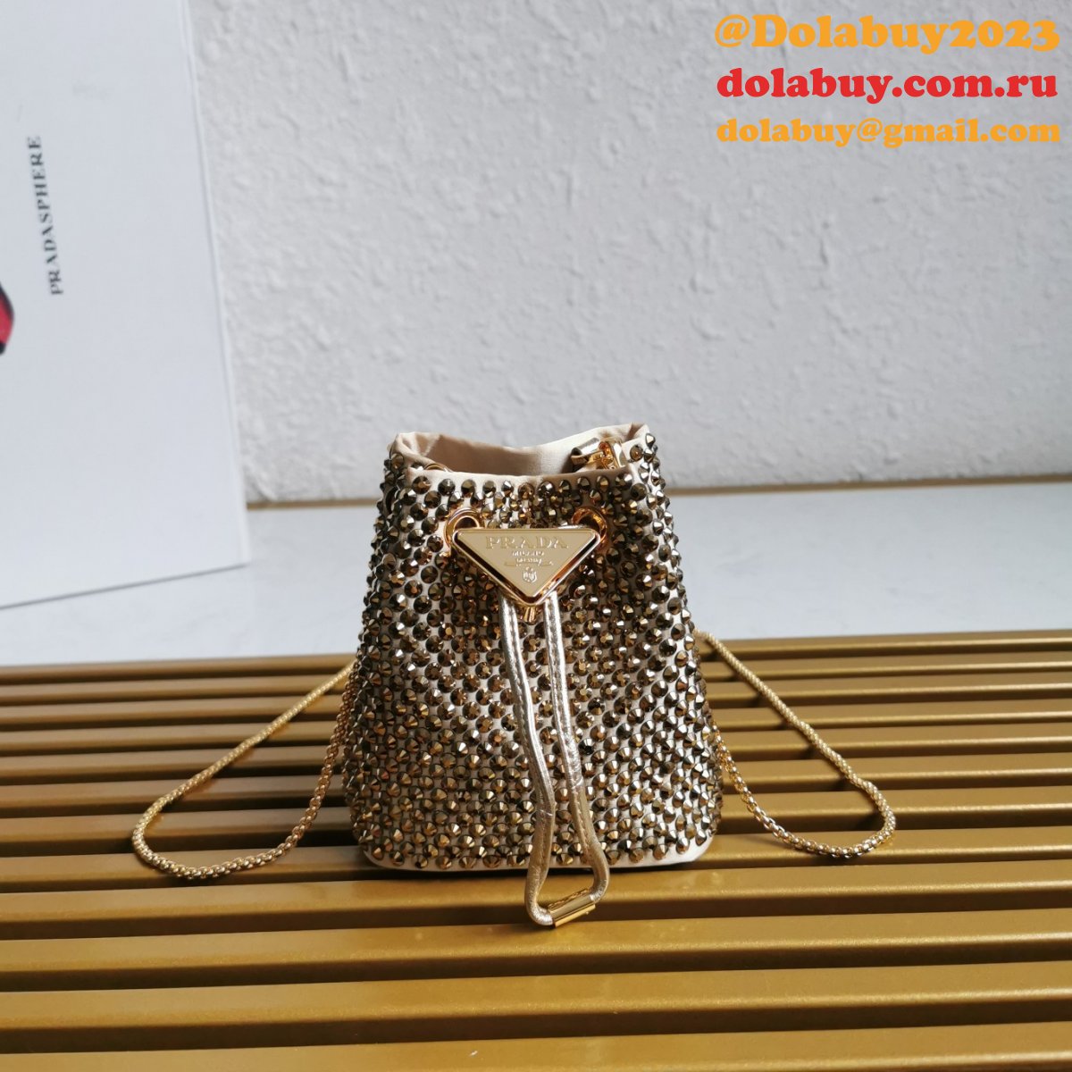 Designer Prada Replicas 1NR016 Crystal Embellished Satin Mini-pouch Bag