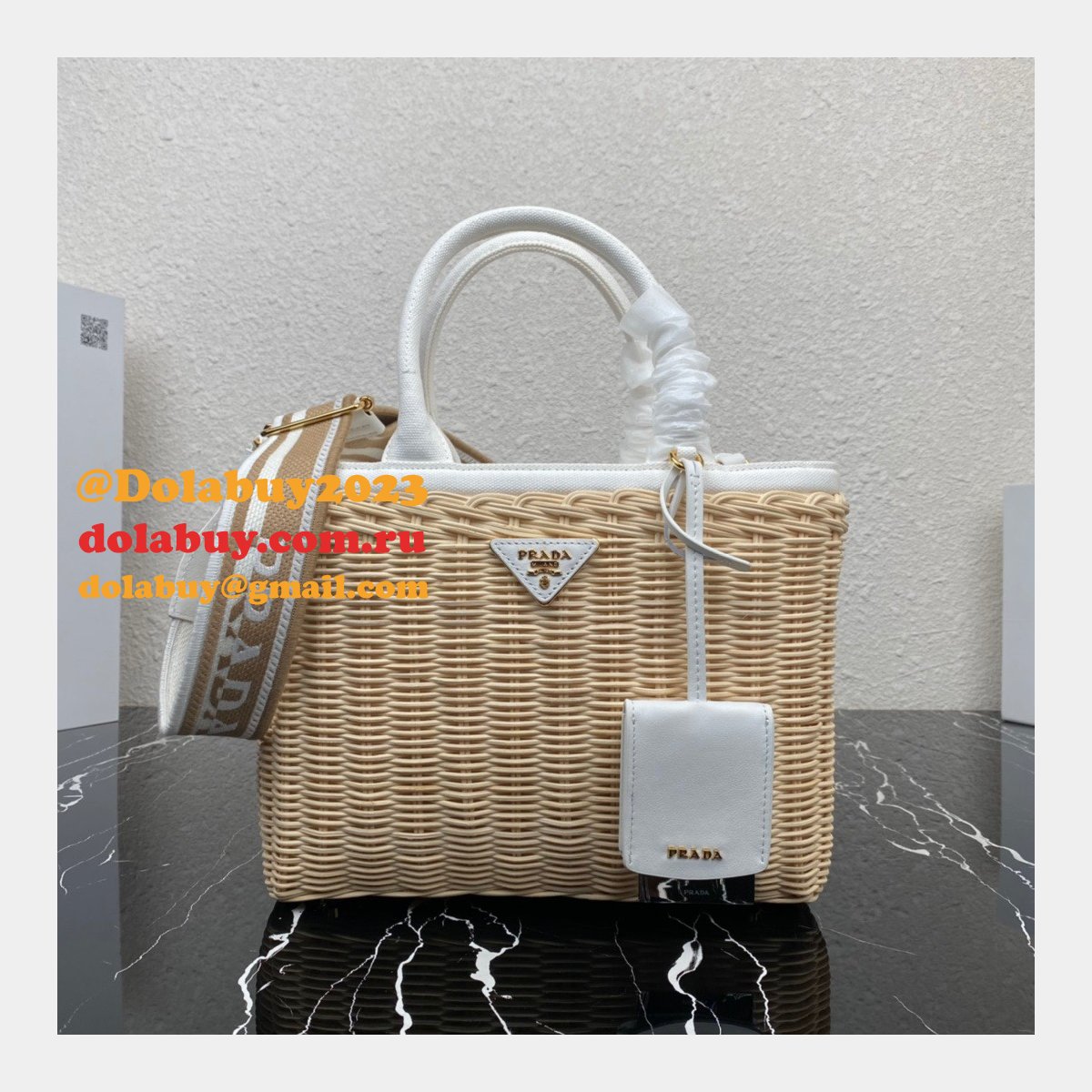 Top Quality Best prada Wicker and canvas tote bag