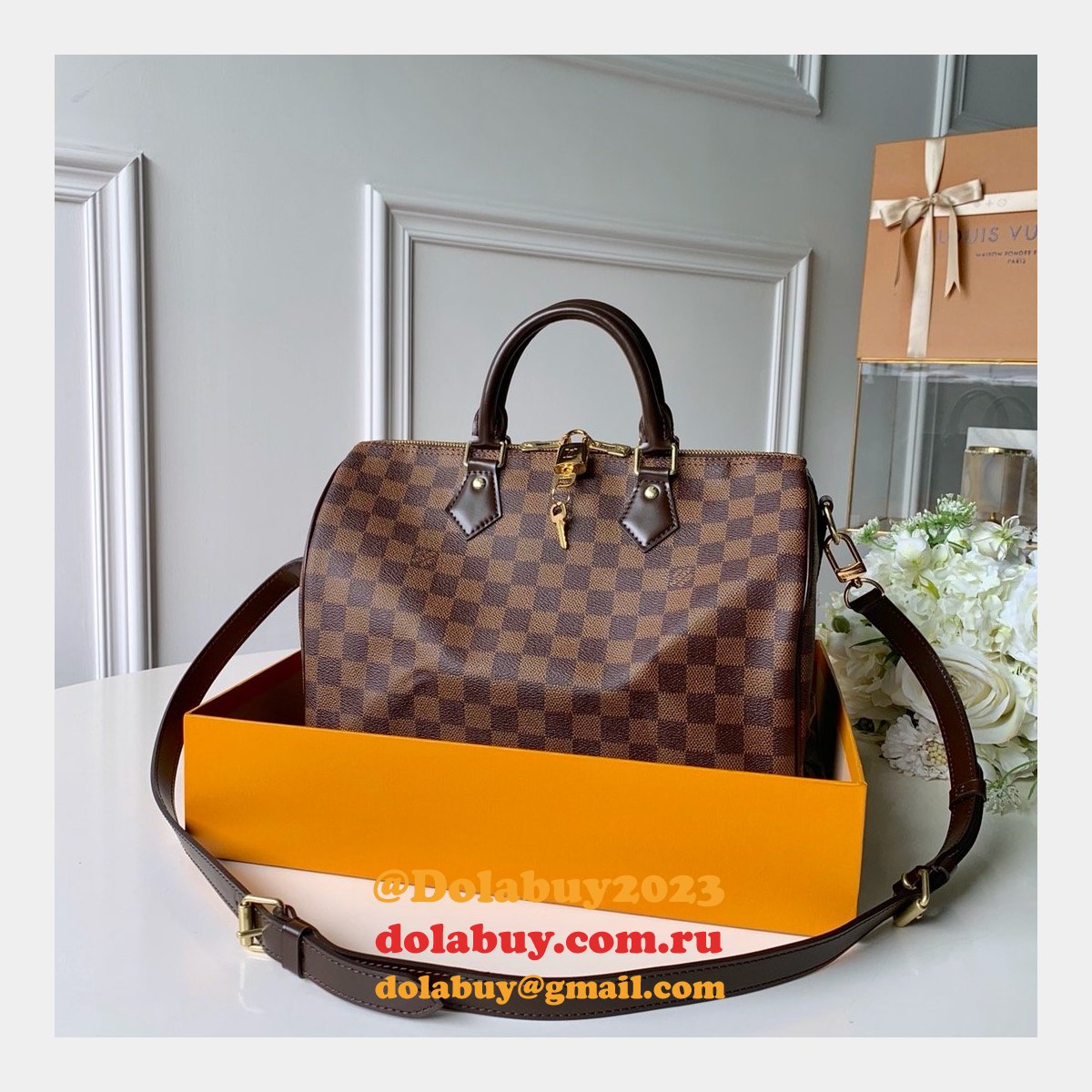AAA+ Louis Vuitton Replica Speedy Bandoulière 25 30 35 Damier Ebene in Marron