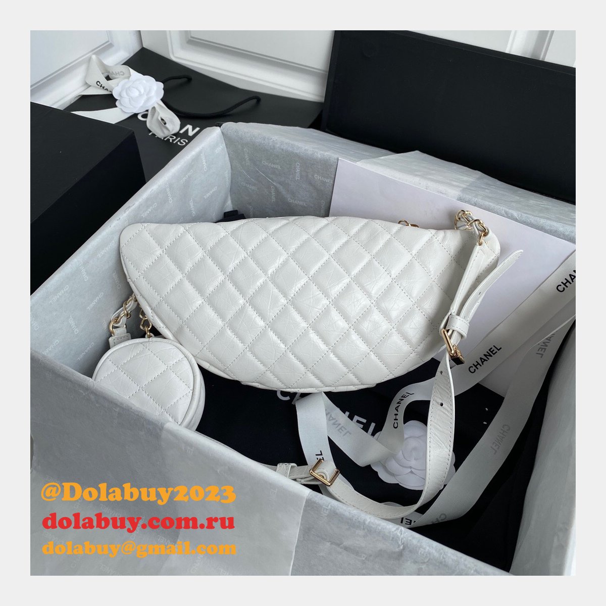 Designer CC High Quality Calfskin Waist AS1077 White Bag