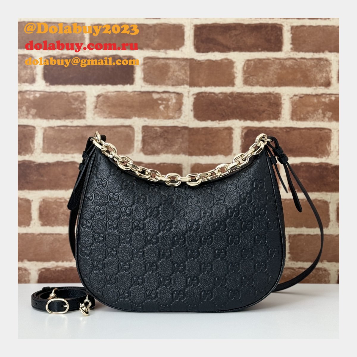 Knockoff Gucci GG Emblem Medium Shoulder Chain 820453 Black Bag