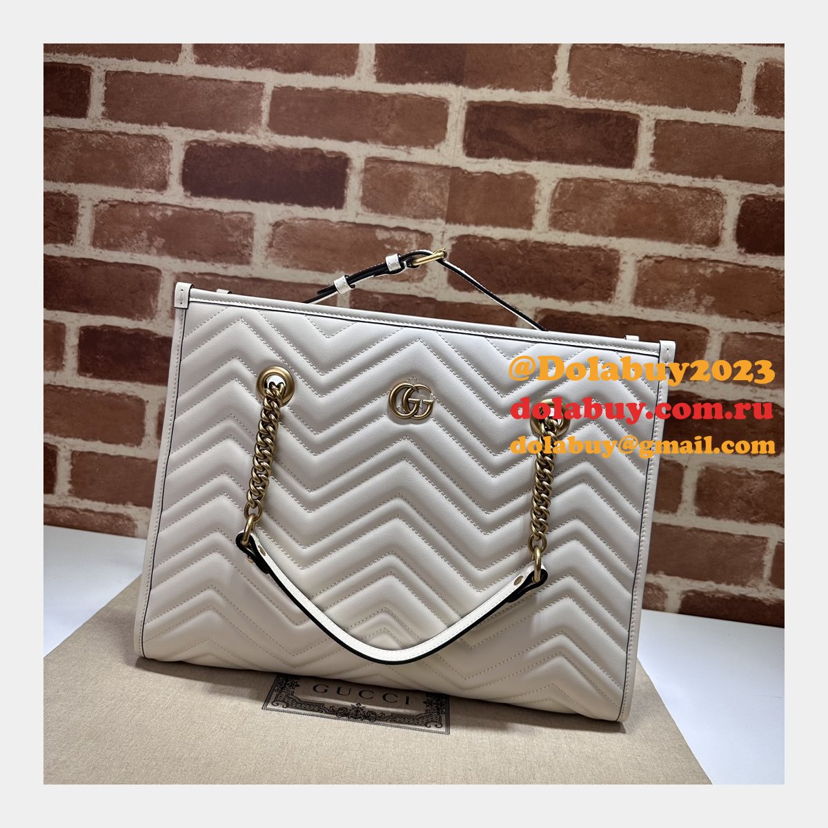 tote gg marmont white/black 779724 G*u*i replica bag