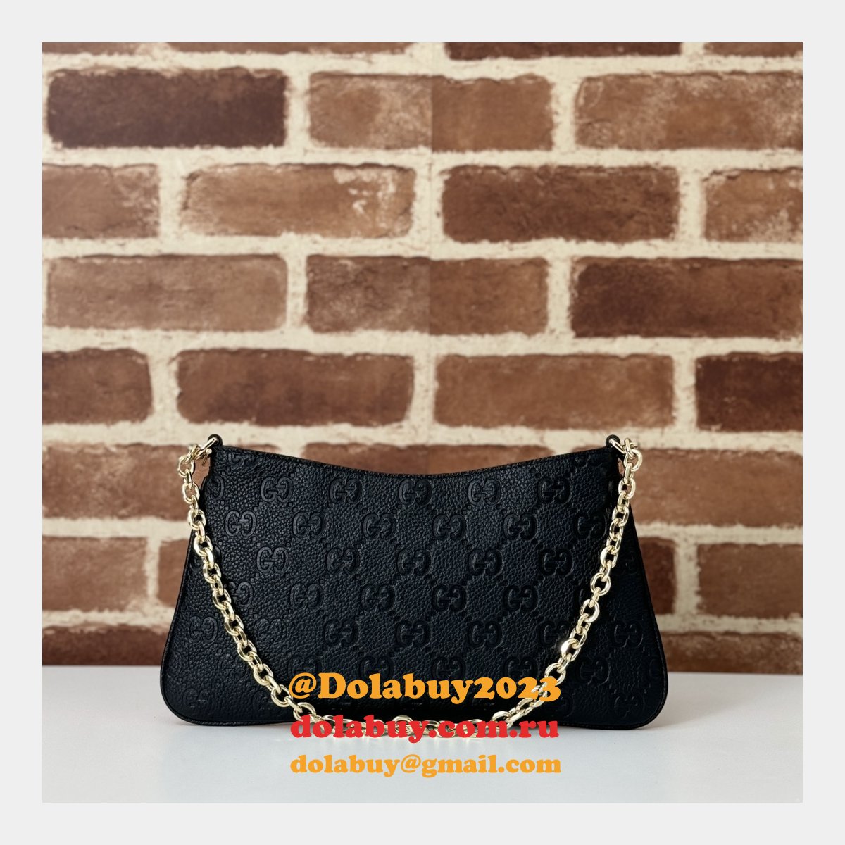 G*u*i designer fake gg emblem medium shoulder 815277 black bag