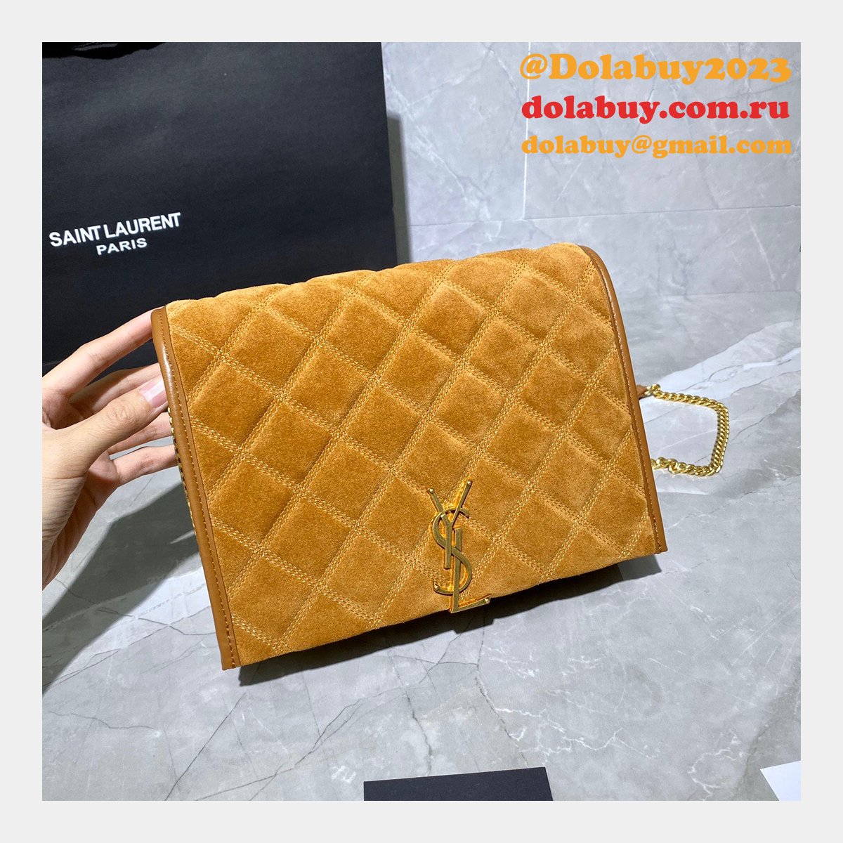 Saint Laurent Becky Small Brown Monogram Luxury Quilted Shoulder