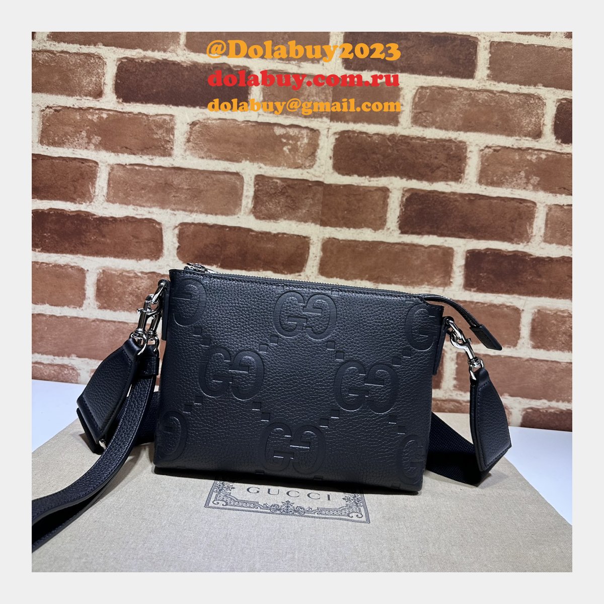 Black Jumbo GG Gucci Knockoff Messenger Men 761747 Luxury Bag