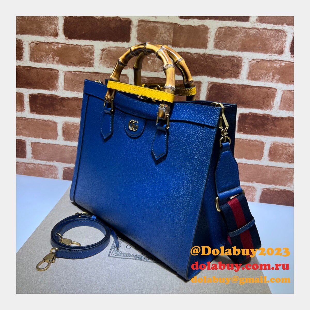 cheap G*u*i diana tote bag 678842 blue/black leather from china