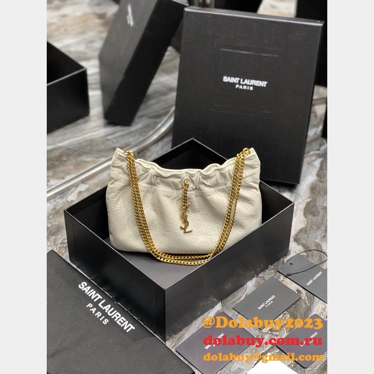 Top Quality Yves Saint Replica 681632 PacPac Ruched Leather Hobo Bag